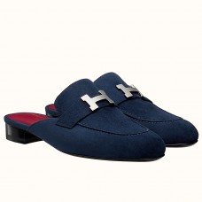 Hermes Trocadero Mules In Blue Suede HD2034QF99