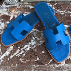 High Quality Imitation Hermes Oran Slide Sandals In Blue Hydra Epsom Calfskin HD1730Vu82