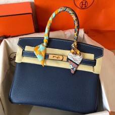 Hot Hermes Birkin 30 Handmade Bag In Navy Blue Clemence Leather HD1607IA66