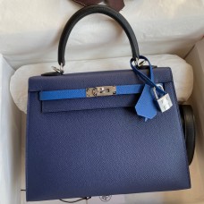 Imitation Best Hermes Kelly Sellier 25 Bicolor Bag in Blue Saphir and Blue France Epsom Calfskin HD1263NP24