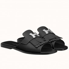 Imitation Hermes Auteuil Sandals In Black Calfskin HD34mr39