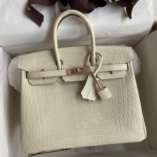 Imitation Hermes Birkin 25 Retourne Handmade Bag In Nata Matte Alligator Leather HD96zN91