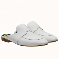 Imitation Hermes Catena Mules In White Calfskin HD427hc46