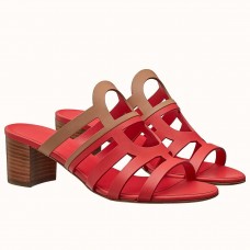 Imitation Hermes Celena Sandals 50mm In Red/Brown Calfskin HD429JC57