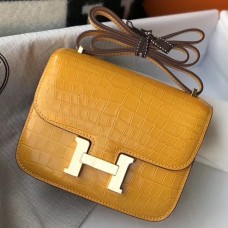 Imitation Hermes Constance 18 Handmade Bag In Yellow Embossed Crocodile HD494Fo38