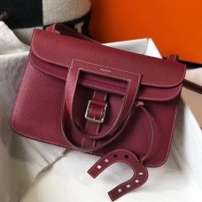 Imitation Hermes Halzan 31cm Bag In Bordeaux Clemence Leather HD735zB65