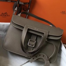 Imitation Hermes Halzan 31cm Bag In Taupe Clemence Leather HD740Nj42