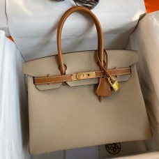 Imitation Hermes HSS Birkin 30 Bicolor Bag in Trench and Gold Epsom Calfskin HD768hc46