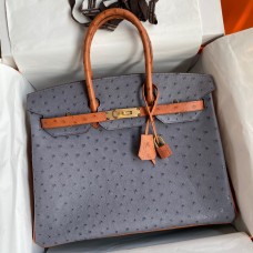 Imitation Hermes HSS Birkin 35 Bicolor Bag in Gris Agate and Gold Ostrich Leather HD770JC57