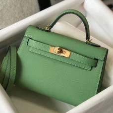 Imitation Hermes Kelly Mini II Bag In Vert Criquet Epsom Leather GHW HD1072Gp56