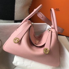 Imitation Top Hermes Lindy 26cm Bag In Pink Clemence Leather GHW HD1424sZ66