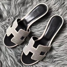 Knockoff Hermes Oasis Sandals In White Suede with Rhinestone HD1644kC27