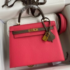 Quality Hermes Kelly Sellier 25 Bicolor Bag in Rose Extremea nd Taupe Epsom Calfskin HD1272rR91