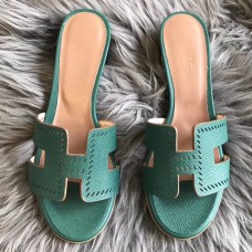 Replica AAA Hermes Oran Perforated Sandals In Malachite Epsom Leather HD1653GF79