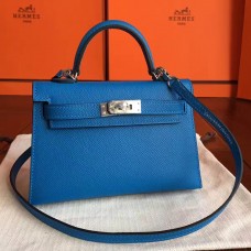 Replica Fashion Hermes Kelly Mini II Handmade Bag In Blue Izmir Epsom Leather HD319iF13