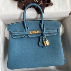 Replica Hermes Birkin 25 Handmade Bag In Blue Jean Clemence Leather HD321ui32