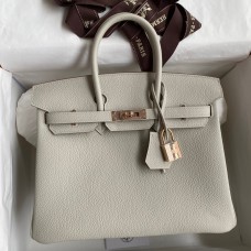 Replica Hermes Birkin 25 Retourne Handmade Bag In Pearl Grey Clemence Leather HD100Kg43