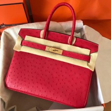 Replica Hermes Birkin 30 Handmade Bag In Red Ostrich Skin HD1907Ix66