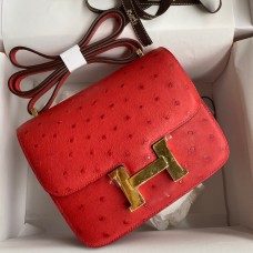 Replica Hermes Constance 18 Handmade Bag In Red Ostrich Leather HD477BK81