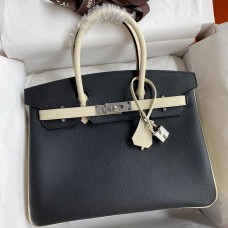 Replica Hermes HSS Birkin 30 Bicolor Bag in Black and Craie Epsom Calfskin HD759fN93