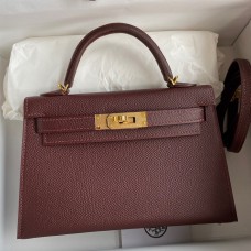 Replica Hermes Kelly Mini II Sellier Handmade Bag In Bordeaux Epsom Calfskin HD1108ls37