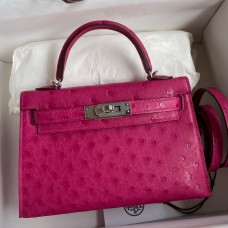 Replica Hermes Kelly Mini II Sellier Handmade Bag In Rose Red Ostrich Leather HD1141DW49