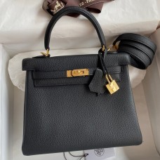 Replica Hermes Kelly Retourne 25 Handmade Bag In Black Clemence Leather HD1220HU34