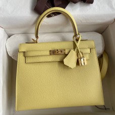 Replica Hermes Kelly Sellier 25 Handmade Bag In Jaune Poussin Epsom Calfskin HD1302iu55