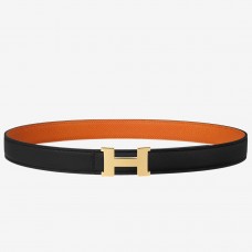 Replica Hermes Mini Constance 24mm Reversible Belt Black/Orange HD1559iF81