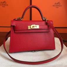 Replica High Quality Hermes Kelly Mini II Handmade Bag In Red Epsom Leather HD1082Jh90