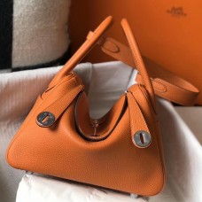 Replica High Quality Hermes Lindy 26cm Bag In Orange Clemence Leather PHW HD1423Jh90