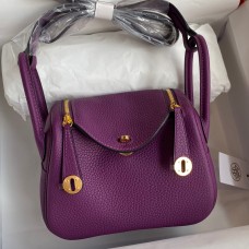 Replica Top Hermes Mini Lindy Handmade Bag In Anemone Clemence Leather HD1563Il23