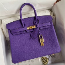 Top Hermes Birkin 25 Retourne Handmade Bag In Violet Clemence Leather HD114eo14