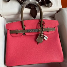 Top Hermes HSS Birkin 30 Bicolor Bag in Rose Lipstick and Taupe Epsom Calfskin HD765He97