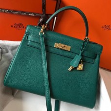 Top Hermes Kelly 32cm Bag In Malachite Clemence Leather GHW HD969tM58