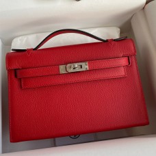 Top Hermes Kelly Pochette Handmade Bag In Red Epsom Calfskin HD1201gZ83